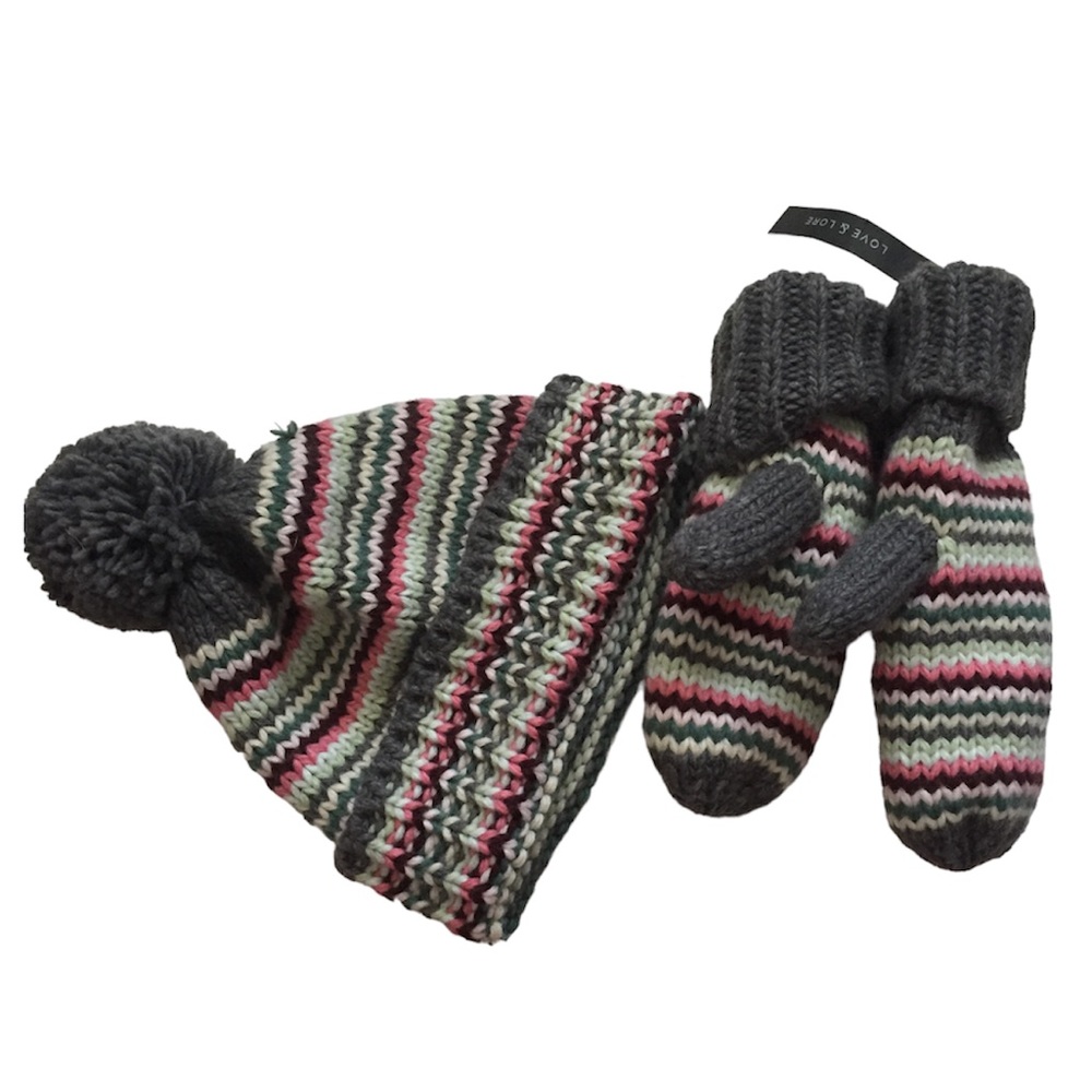 ❤️ Knit winter hat and mittens set
